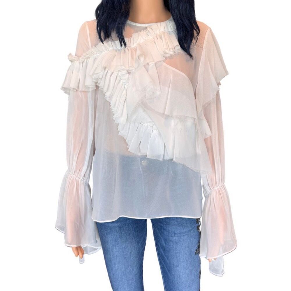 Beulah Style White Ruffle Blouse Small NWT Romantic Sheer Tiered Victorian - Picture 2 of 6
